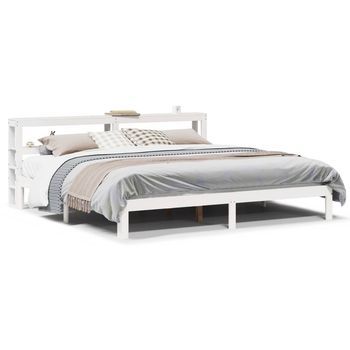 Estructura Cama Cabecero Madera Maciza Pino Blanco 180x200 Cm