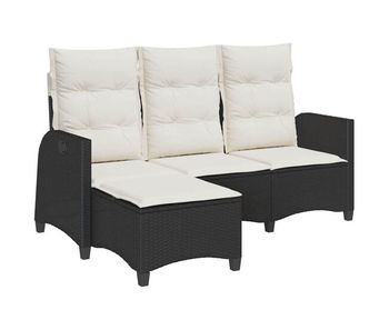 Vidaxl sofá de jardín reclinable con cojines en forma de l ratán negro