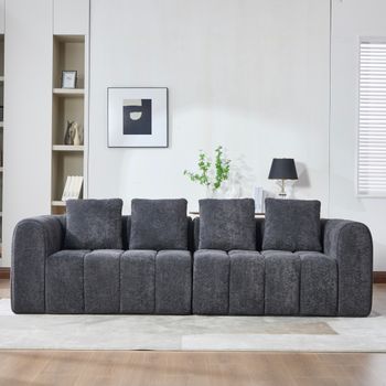 Sofá Modular De Esquina - Mueble Para Salón - Terciopelo - Gris Oscuro (260x95.5x70cm)
