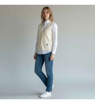 Tommy Hilfiger para mujer. WW0WW49707 Chaleco de punto Premium (XS), Beige, Casual, Algodón