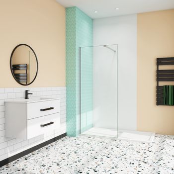 Aica Walkin Mampara Panel De Ducha Vidrio Templado De 8mm Con Tratamiento Antical Con Una Barra Fija De 90cm Perfil Cromado (78-80)x190cm