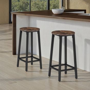 2 taburetes de altos de madera y acero con 66 cm alto, madera oscura