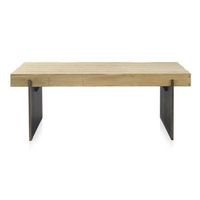 mesa de centro chapada en abeto y patas lacadas metalizadas