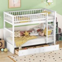 literas infantiles separables - 2x90x200 cm - 2 cajones - estructura de pino blanco - somier de laminas - barreras de seguridad - merax