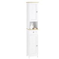 mueble columna de bano armario para bano alto con 5 estantes 1 compartimento abierto 2 puertas y 1 cajon 32 x 30 x170cm frg236-wn sobuy es