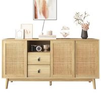 aparador con cajones - mueble de salon - mdf y ratan - madera 155x38x80cm