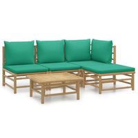 conjunto de muebles de jardin 5 uds  mesa y sillas bambu con cojines verde