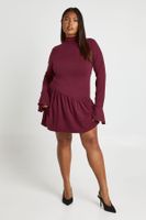 plus super soft flare sleeve drop hem skater dress maroon