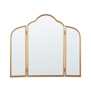 Espejo De Mesa Tríptico Dos Alas Laterales Maquillaje Plegable 87 X 77 Cm Dorado Savilly