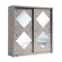 armario de 2 puertas correderas de 205 cm con 4 espejos cuadrados - roble wellington - coleccion ozzula