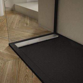 Plato De Ducha Pizarra Ribera Negro 90x180cm Rejilla Acero Inox.