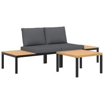 Set De Sofás De Jardín Con Cojines 3 Piezas | Mueble De Jardín Aluminio Negro