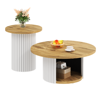 Mesa De Centro Redonda Con Doble Espacio De Almacenamiento Oculto: Mesa Multifuncional Para La Sala De Estar.