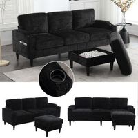 sofa 4 plazas welltin con puf y almacenaje sofa de chenilla elegante para salon portavasos y bolsillos laterales 1965 cm gris