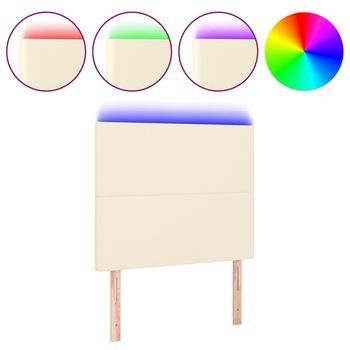 Cabecero，panel De Cabecero Con Luces Led Cuero Sintético Crema 100x5x118/128 Cm