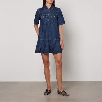 Ganni Crinkled Future Denim Mini Dress - UK 10