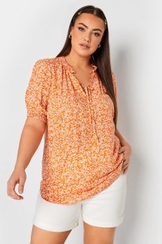 Yours Blusa Naranja Y Blanca Floral, Mujer Curvy Y Tallas Grandes, Yours