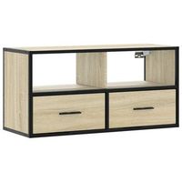mueble tv  mueble de salon  gabinete de tv madera ingenieria y metal roble sonoma 80x31x395 cm