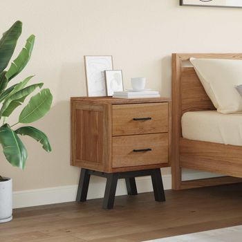 Mesita De Noche - Mueble Para Dormitorio - Madera De Teca Maciza - Natural (40x35x55cm)