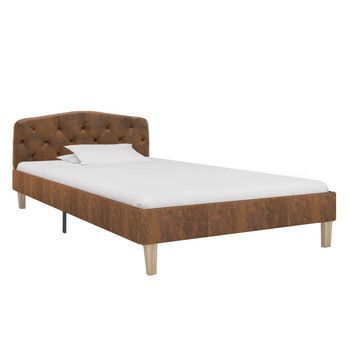 Cama Individual | Cama Para Adultos | Estructura De Cama De Piel De Ante Artificial Marrón 90x200 Cm