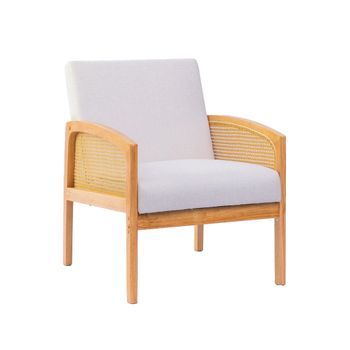 Butaca Cien Butaca Para Salón Comedor Con Trenzado De Ratán Y Estructura De Madera Maciza Y Con Cojines En Color Blanco