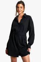 vestido camisero de manga larga con cinturon y botones negro