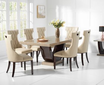 Raphael 200cm Brown Pedestal Marble Dining Table with Freya Chairs