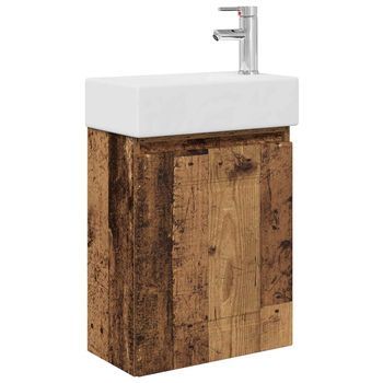 Módulo De Baño Con Grifería Madera Envejecida Vidaxl