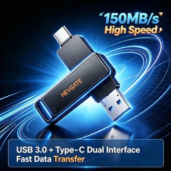 Unidad Flash USB3.2 Gen1 Tipo C de Doble Interfaz OTG HEYGATE, 32GB 64GB 128GB, 150MB/s, Pendrive Metálico de Alta Velocidad para Teléfono, Laptop, PC