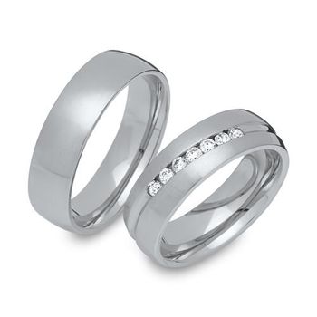 Anillos de boda de acero inoxidable mate juego de piedras 6mm