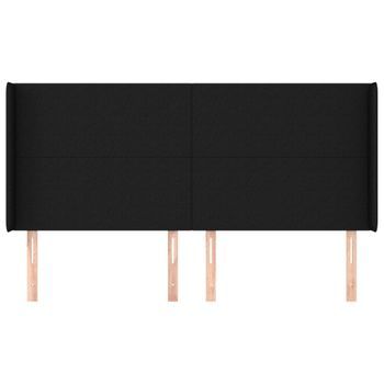 Cabecero Cama Mueble De Dormitorio Con Orejas De Tela 203 X 16 X 118/128 Cm Negro M02_0003622