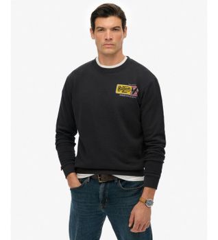 Superdry para hombre. M2014389A Sudadera Service Supply Loose AFB negro (XL), Casual, Algodón, Manga larga
