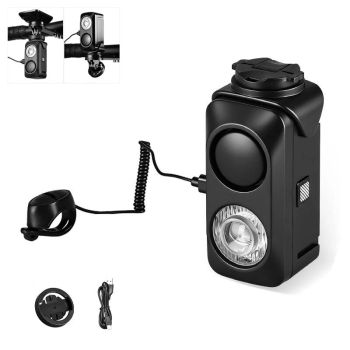 Cuerno de bicicleta colgante BIKIGHT,control por cable,120 dB,timbre eléctrico,luz delantera de 360LM para seguridad en