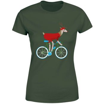 Biking Reindeer Women's Christmas T-Shirt - Forest Green - S - Forest Green