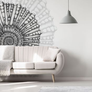 Papel pintado panorámico concha, blanco y negro 300 x 250cm