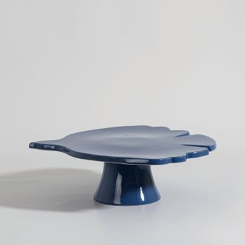 Soporte para tartas de gres azul con figura de pájaro