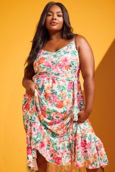 Yours Vestido Tirantes De Flores Con Volante En El Bajo, Mujer Curvy Y Tallas Grandes, Yours