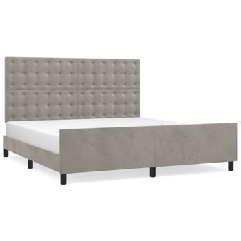 Cama Matrimonial | Cama Para Adultos | Estructura De Cama Con Cabecero Terciopelo Gris Claro 160x200cm