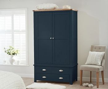 Ex-display Somerset Oak and Blue Two Door Two Drawer Wardrobe
