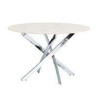 mesa de interior  120 cm con tablero de vidrio marmol rosaplata