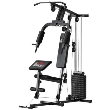 HOMCOM Máquina de Musculación con Pesas Ajustables de 65 kg Prensa de Pecho y Piernas Polea 135x103x210 cm Negro