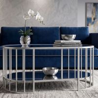 mesa de centro de metal plateado y cristal cm 90x50x45