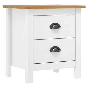 Mesita Noche | Mesa Auxiliar | Mesilla Hill 2uds Madera Maciza Pino Blanco 46x35x49,5 Cm