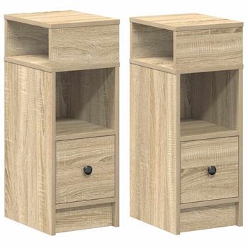 Mesillas De Noche 2 Uds Con Cajón Roble Sonoma 25x31x66 Cm Vidaxl