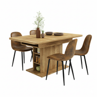 conjunto mesa 14 extensible con estantes 110-130cm y 4 sillas urban meuble - roble