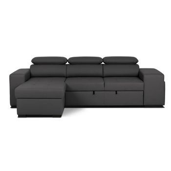 Sofá Cama Chaise Longue John Negro Con Cabecera Ajustable Y 2 Pufs - 5 Plazas - 263 X 127 X 96 Cm Budwing