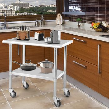 Mesa De Acero Inoxidable Con Ruedas Giratorias Estante Inferior Ajustable Para Restaurante Cocina 91,5x61x89,5 Cm Cfw45610