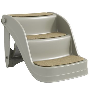 PawHut Escalera para Perros Pequeños Plegable 3 Peldaños Escalones para Perros con Alfombras Antideslizantes 49x38x38 cm Gris