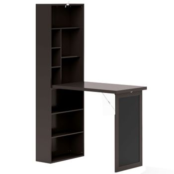 HOMCOM Escritorio con almacenamiento plegable de pared con biblioteca área de trabajo pizarra y estante ajustable   Aosom España