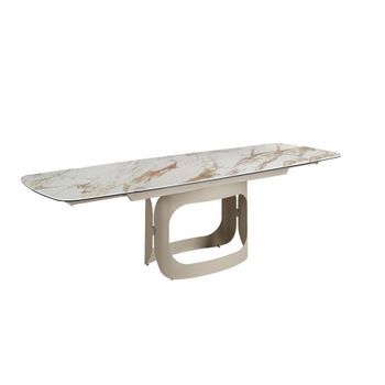 Mesa Comedor Extensible Ovalada Mármol Porcelánico Arena Ø180x90x76